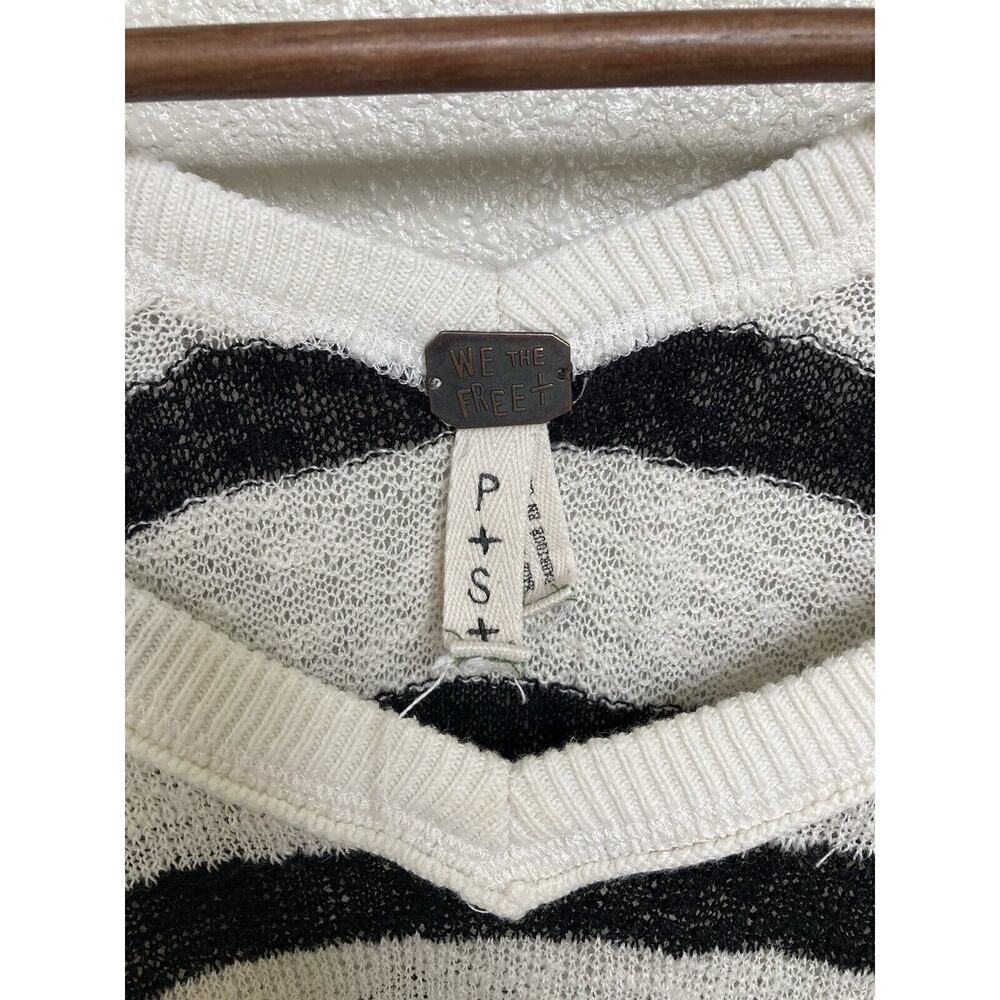 Free People black white stripe knit pullover sweater small crochet boho hippie - Picture 3 of 5